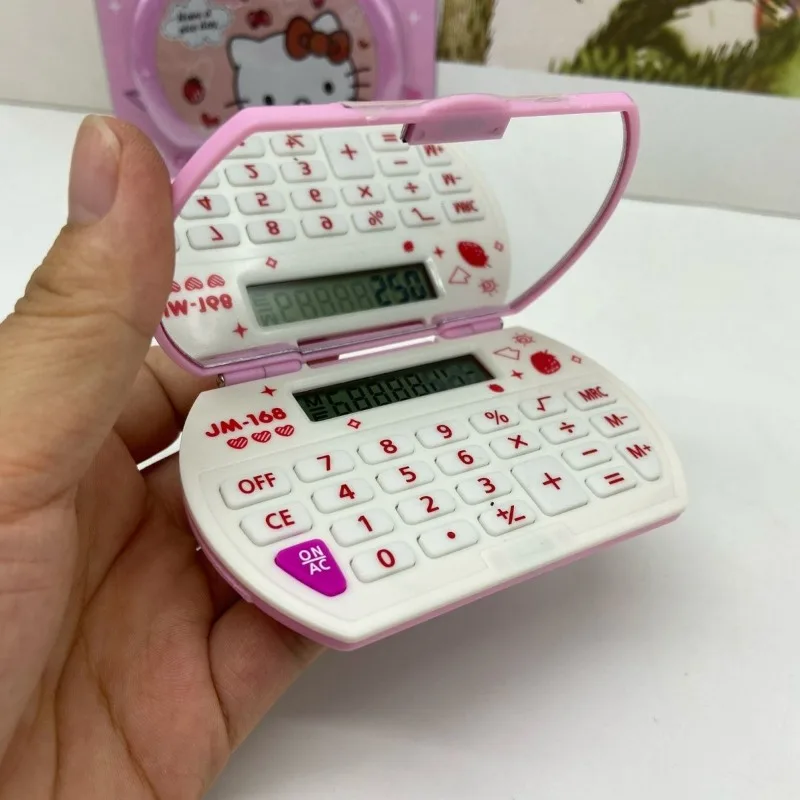 New Sanrio Portable Hello Kitty Cinnamoroll Kurumi Large 8-digit Pocket Calculator with Mirror Elementary School Supplies Gift