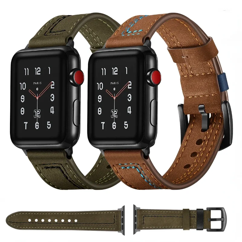 Premium Leather Strap For Apple watch Ultra/2 9 8 7 46mm 45mm 44mm 42mm 41mm 40mm Classic breathable bracelet iwatch 6 5 4 SE 3