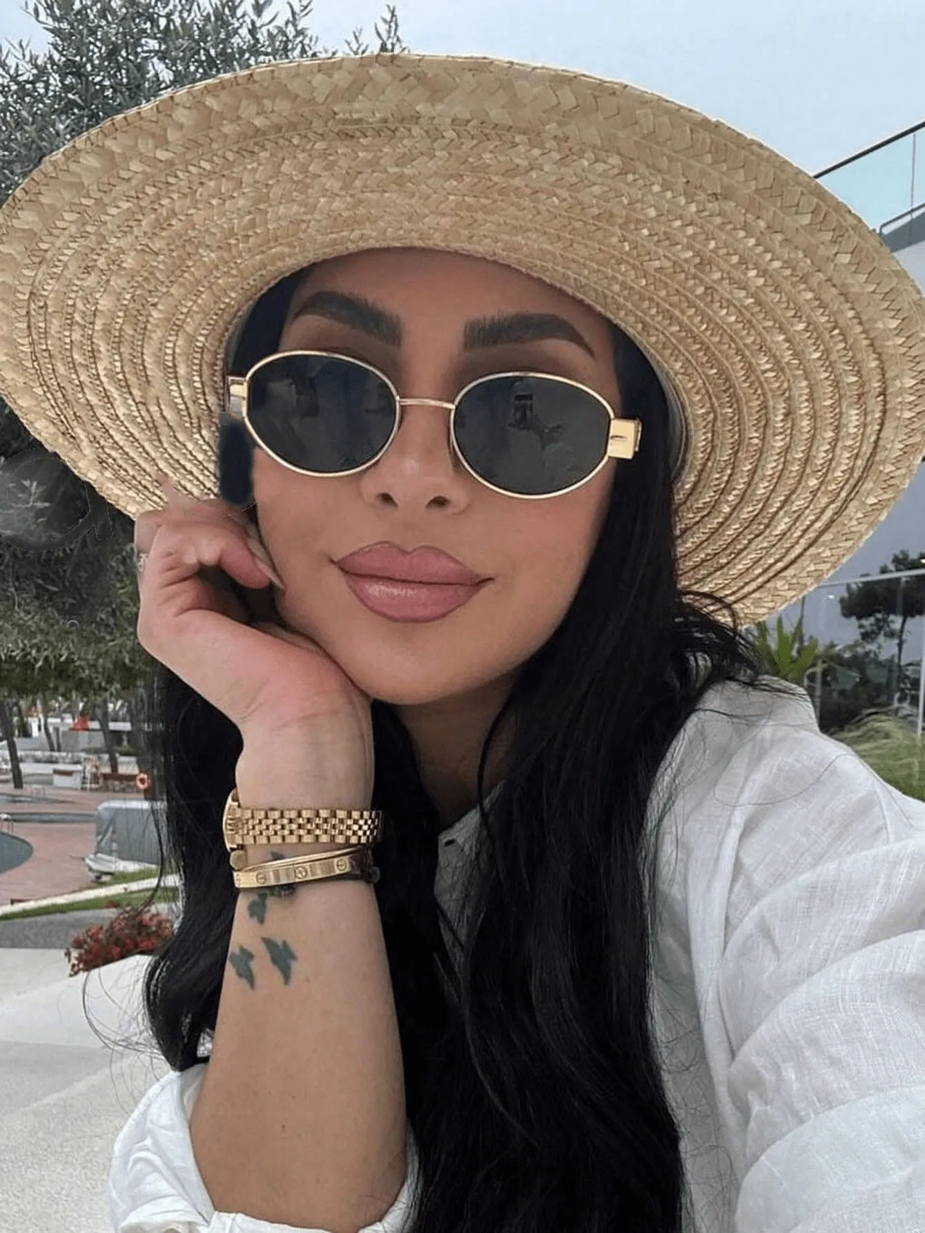 1pc Oval Personalized Metal Fashion Vintage Fashion Glasses For Women, Stylish Accessory Preppy Style For Back To School