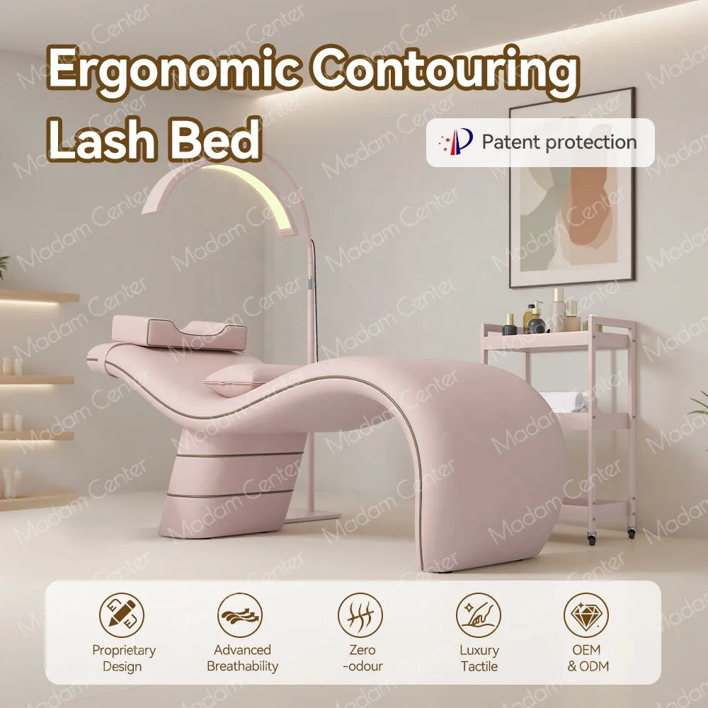 Madamcenter Luxury Curved Synthetic Leather Massage Table Bed Wood Frame High-Density Sponge Esthetician Lash Studio Modern