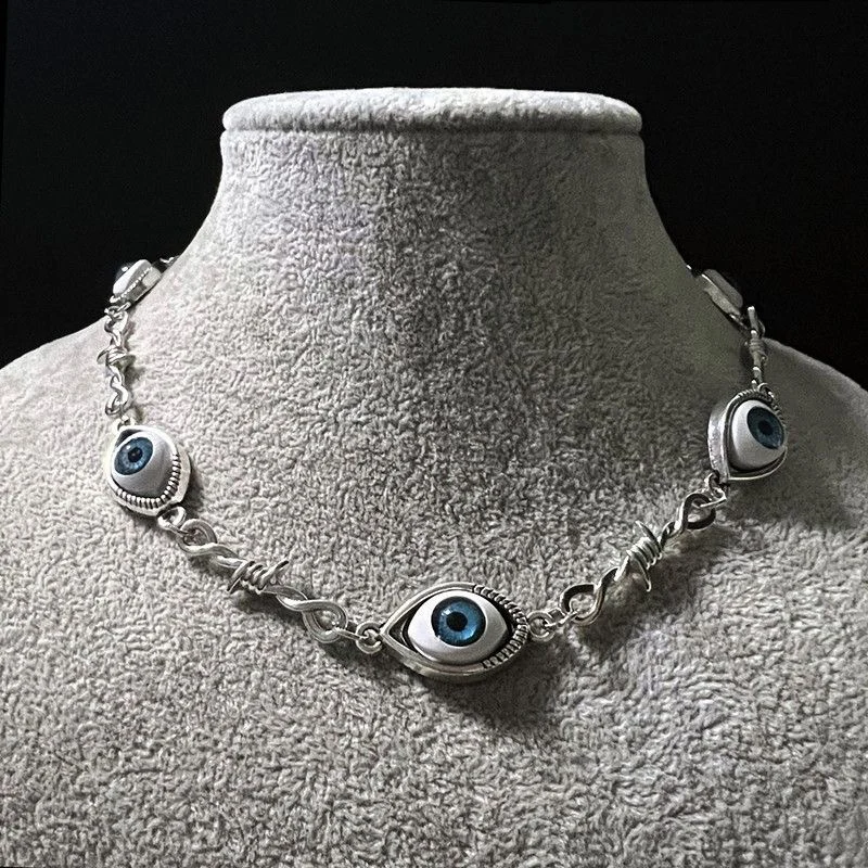 Subcultural Halloween: Dark Devil's Eye, Blue Eye Necklace Unisex Alien Eye Thorn Iron Necklace Hip Hop Punk Jewelry Necklace