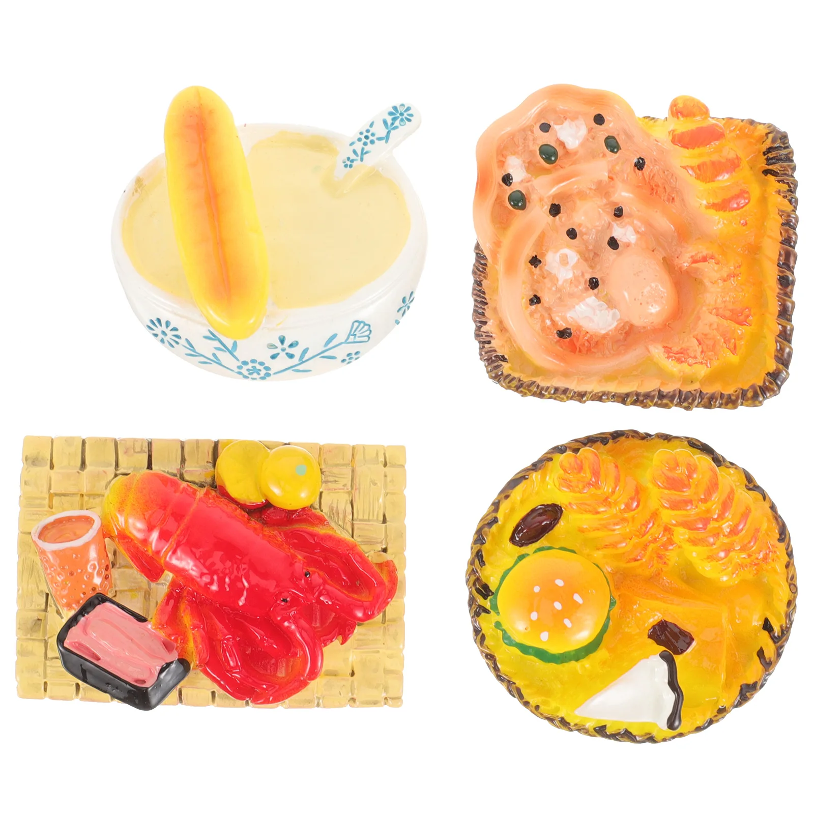 

4 Pcs Refrigerator Magnets Food Vintage Style Fridge Cute Creative Bread Cartoon Office