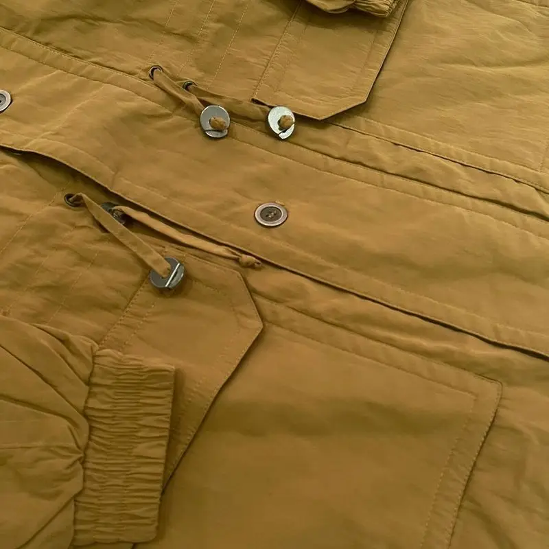 

Retro Streetwear Yellow Workwear Jaet Zipper Long Sve American Sle Coat for Men And Women Loose Fit Autumn Winter