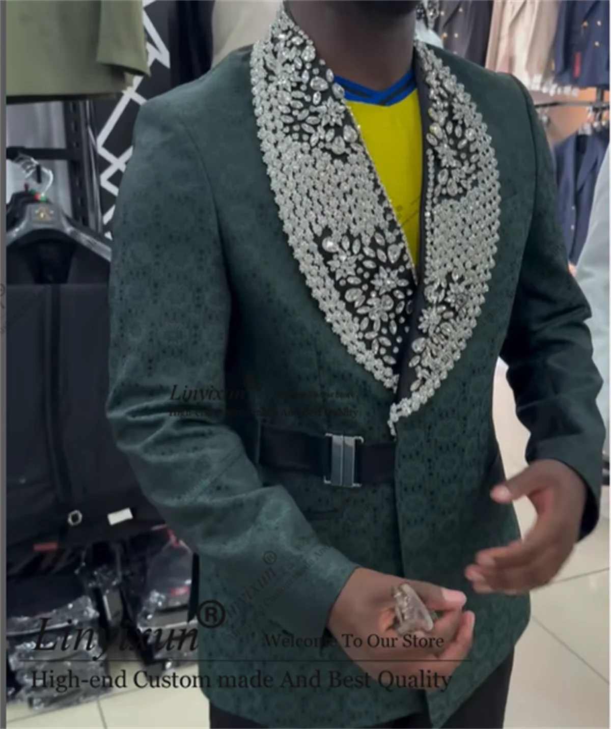 

Slim Fit Fashion Jacquard Men Suit 2 Pieces Set Jewelry Ornament ropa hombre Customized Groom Wedding Party Male Prom Blazers