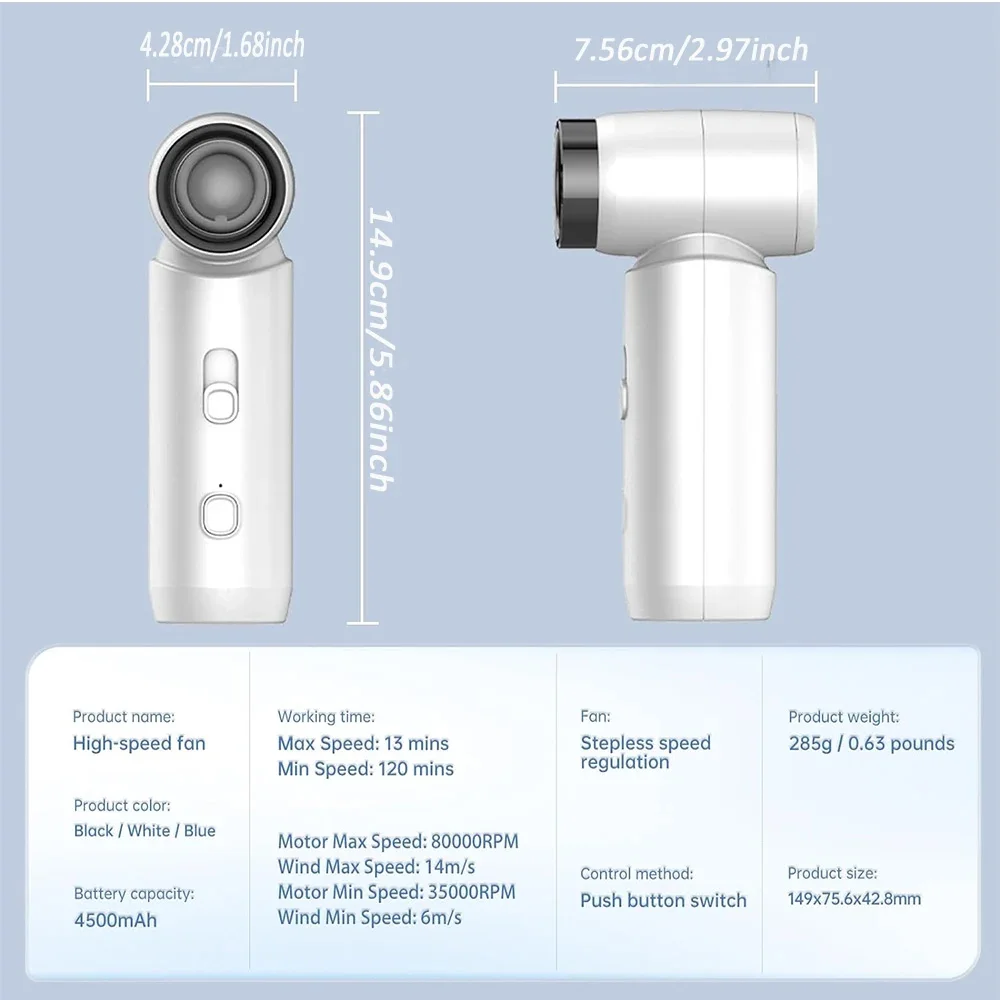Portable Handheld Fan Power Travel Fan Mini Adjustable Turbo Violent Turbine  High-speed Personal Cooling Fan 4000mAh Battery
