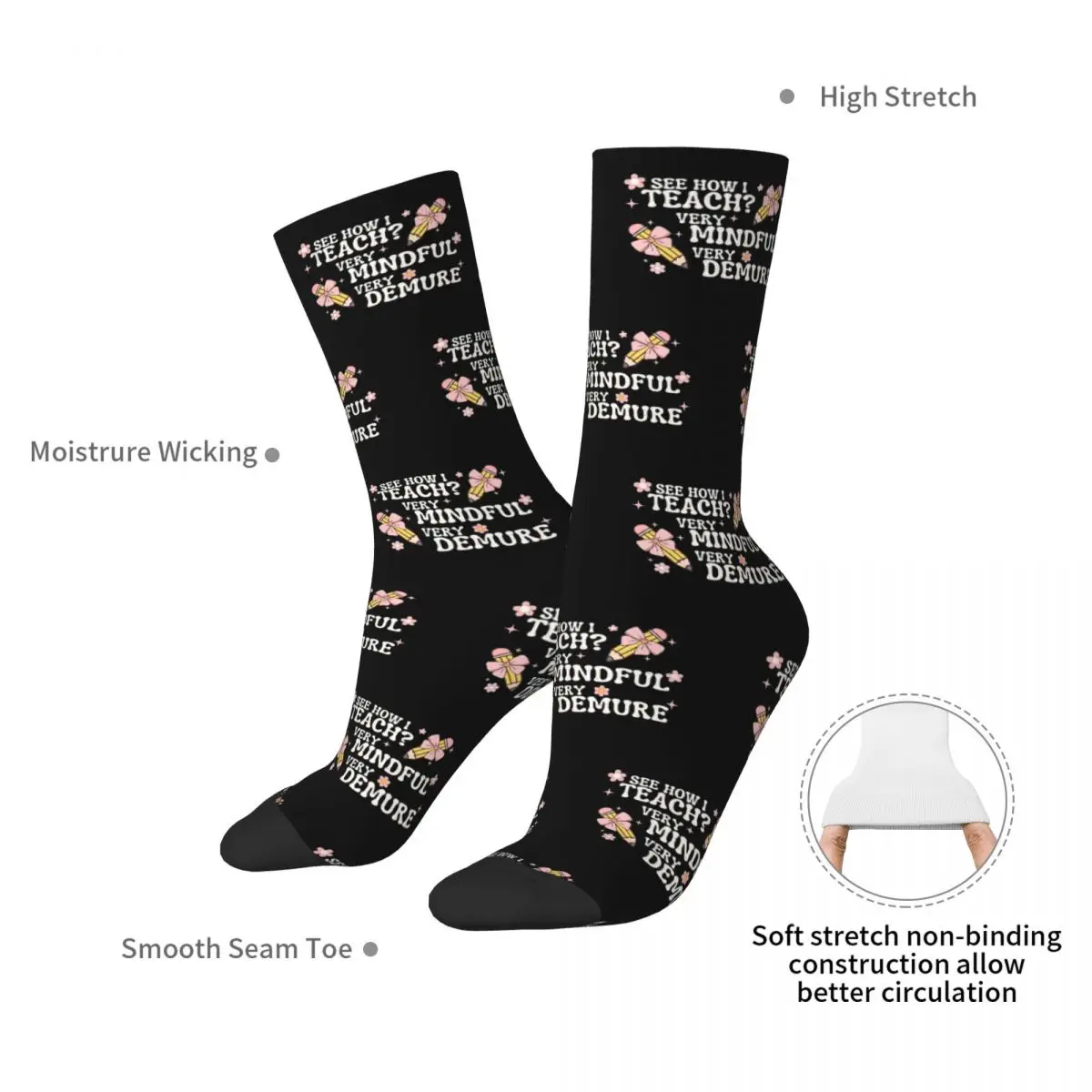 See How I Teach Very Mindful Very Demure Socks Harajuku Stockings All Season Long Socks for Man's Woman's Birthday Present