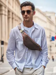 Bolsos pequeños con bandolera para hombre, bolsos cruzados de viaje para el pecho, riñonera de cuero genuino antirrobo Rfid, bolso de hombro, paquete de pecho