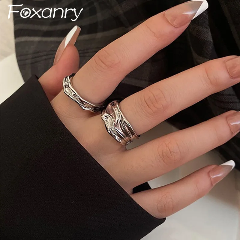 Foxanry Silver Color Irregular Texture Ring For Women Couple Personality Vintage Fashion Elegant Hip Hop Engagement Jewelry Gift