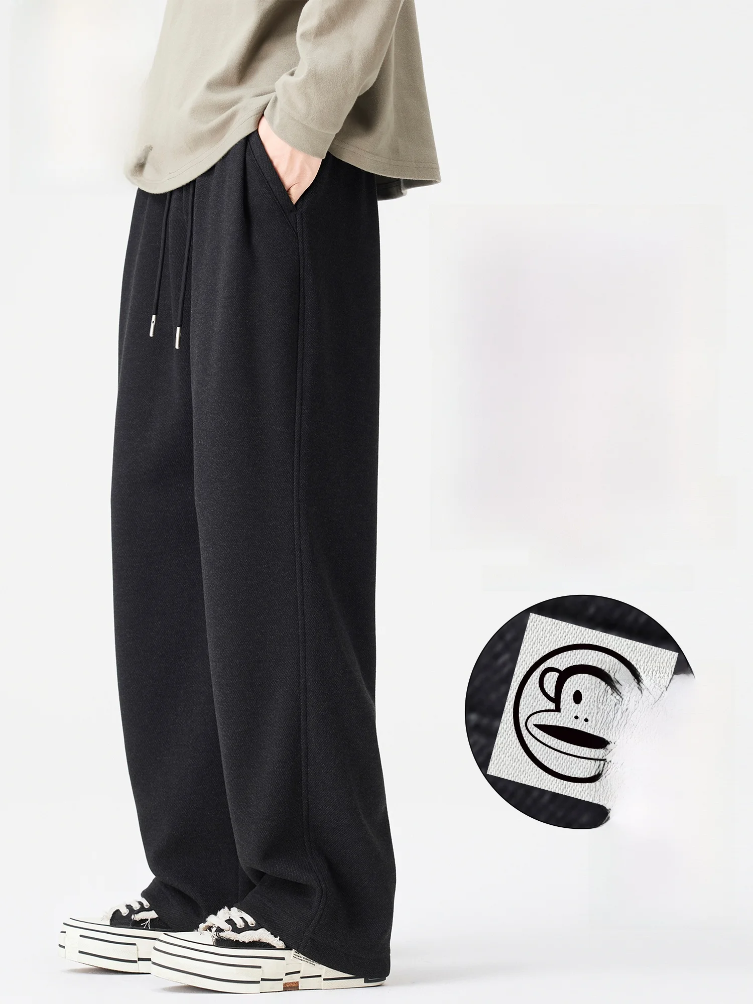 

PaulFrank Men's Casual Pants Woolen Knitted Loose Drapey Winter Fce Straight Leg Trousers Comfortable Warm Polyester Blend