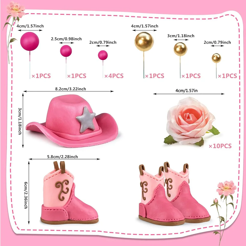 Bannière Happy Birthday Cowgirl Disco Rose Vif – Guirlande Anniversaire Western Cow-girl Avec Boules Disco & Bottes, 17 Pièces