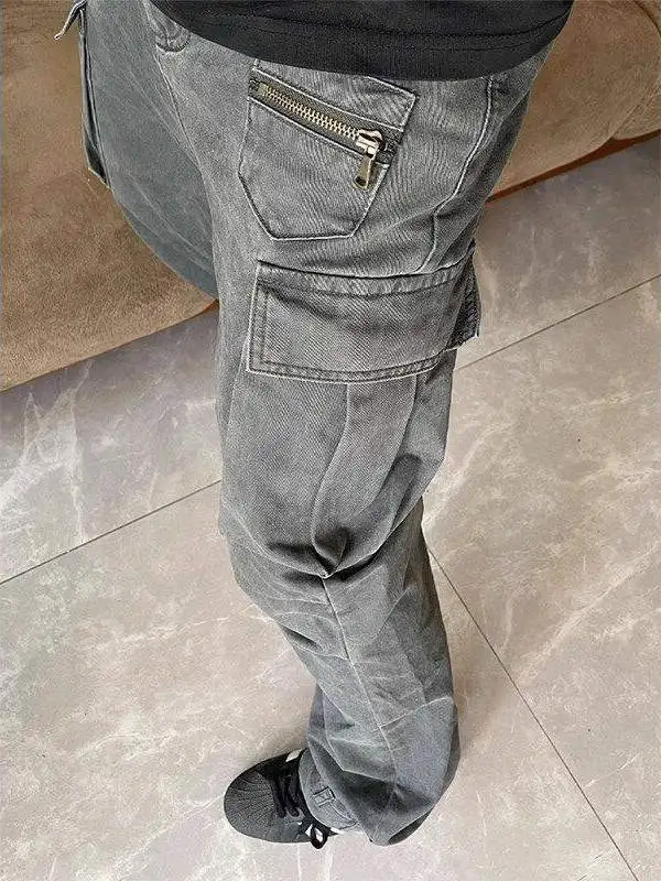 

Deep ey Multi-ket Straight Leg Workwear Pants Men's Spring American High Street Sport Casual Logging Pants