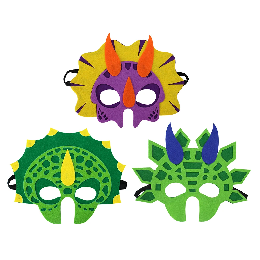 

3Pcs Dinosaur Face Masks for Kids Party Favors Durable Comfortable Stegosaurus Triceratops Unicorn Themed Decor