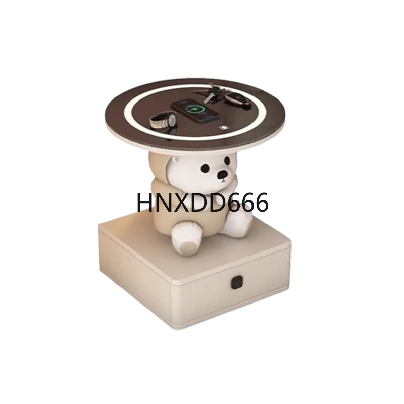 

White Led Safe Nightstand FingerprintCharging Cream Modern Bed Side Table Storage Cute Wireless Cabeceros Home Furniture