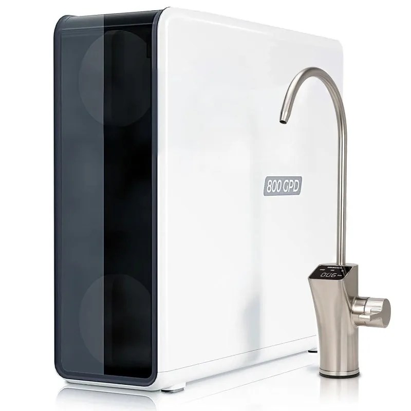 

800GPD Березервуарная система обратного осмоса, MIZUDO 9-ступенчатая безрезервуарная система фильтрации воды RO под раковиной, 3:1 Pure To Drai