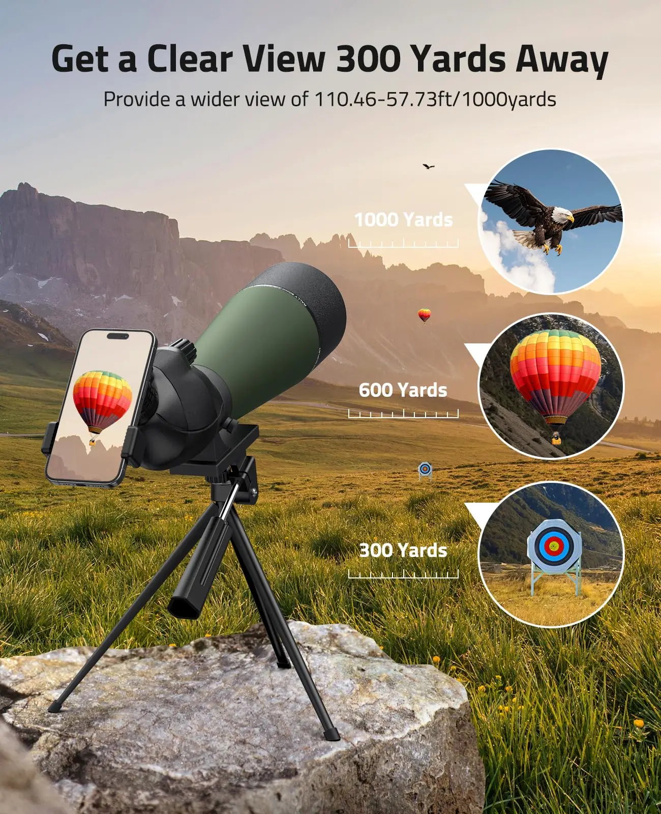 MidTen Spotting Scope with Tripod 20-60x80 Phone Adapter BAK4 High Definition Wide Field of View Bird Watching Target Shooting