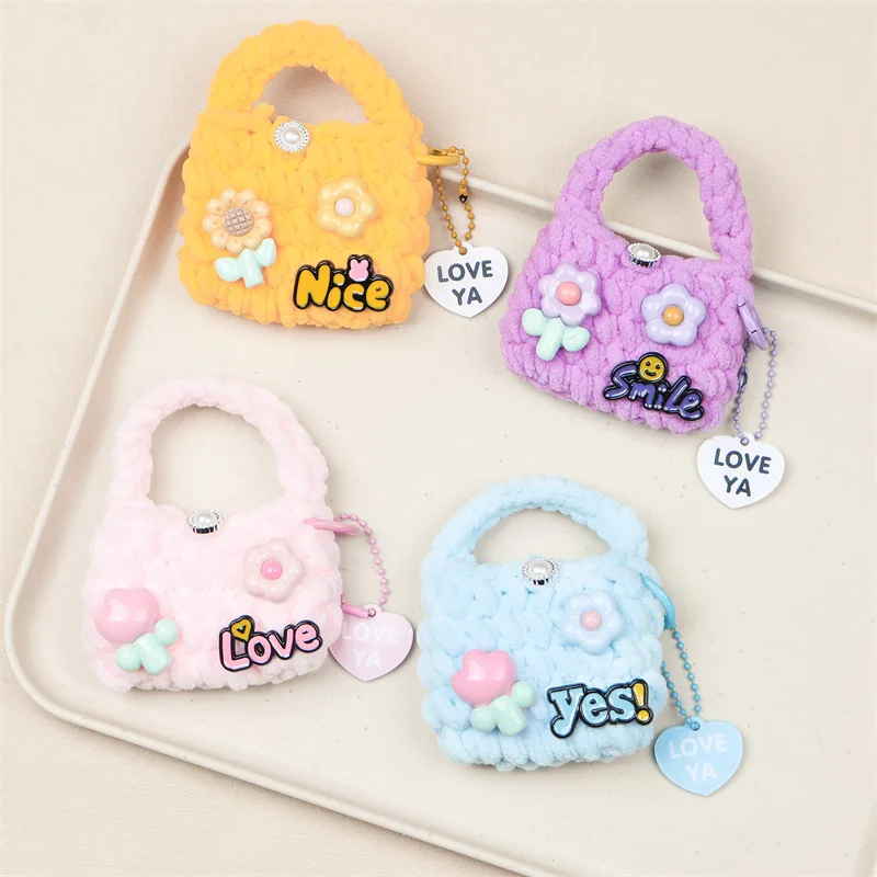 

Cute Flower Mini Storage Bag Keychain Creative Crochet Earphone Bag Keyring For Pendant Handmaking Cute Knitting Small Coin Bag