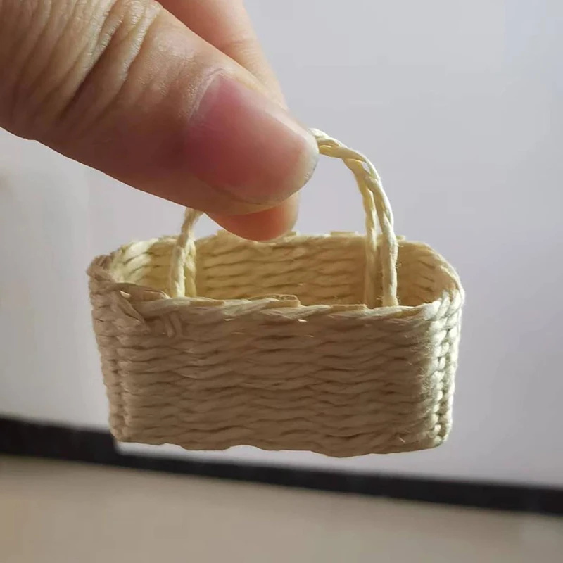 1/12 Puppenhaus hand gewebte Rattan Korb Einkaufs korb Stroh Handtaschen Weben Strand tasche Puppenhaus Miniatur Dekoration