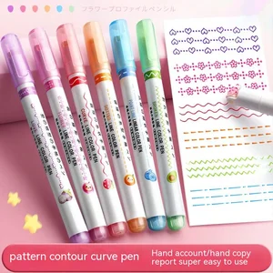 Pena Stabilo Berbentuk Garis Bunga Kawaii, Ujung Rol, Liner Kurva, Spidol untuk Menulis, Jurnal, Alat Tulis Menggambar, Set 6 Buah 6 pulpen bunga dengan penjualan terbaik - №