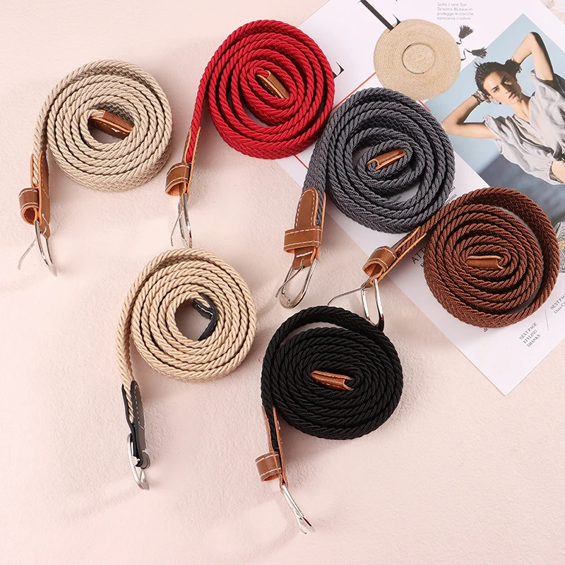 1Pc Fashion Belt Woven Canvas Belt Metal Buckle Men Women Elastic Braided Belt Punch Free