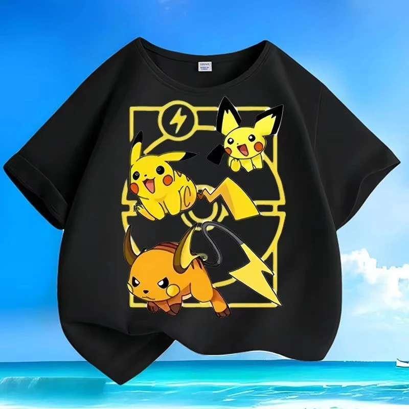 

Летние модные футболки с Пикачу | Новинка | Свободные топы с круглым вырезом и короткими рукавами для маленьких и средних детей