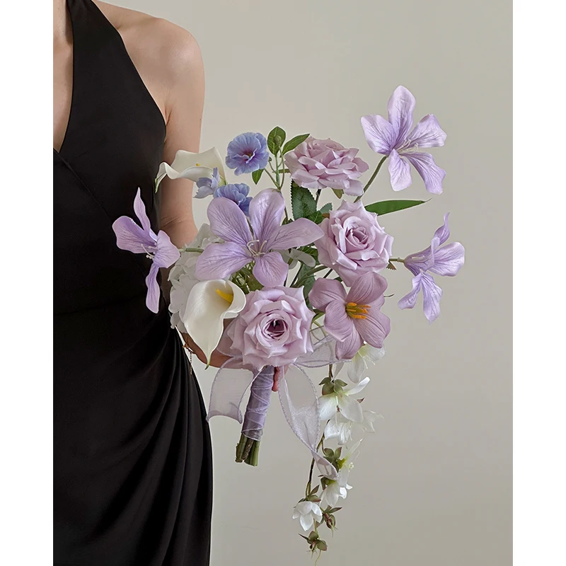 

Свадебный букет ручной работы из искусственных цветов из шелковой ткани для церемонии бракосочетания