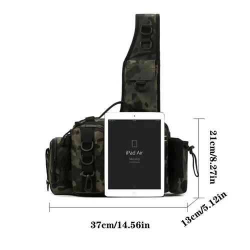 Imagen 2 del producto Bolsa para aparejos de pesca, bolsa para aparejos de pesca con cremallera y correa ajustable para el hombro, bolsa Luya, con múltiples compartimentos