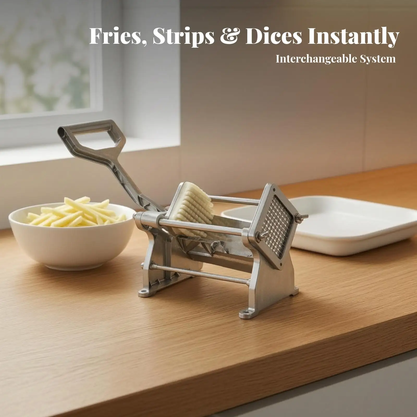 Aluminum Alloy Vegetable Cutting Machine with Interchangeable Blades for Potato Slicing and Onion Chopping