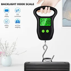 New Portable Hand Held Digital Luggage Scale 50Kg 10g Fish Hook Hanging Scale Measuring Tape BackLight LCD Display