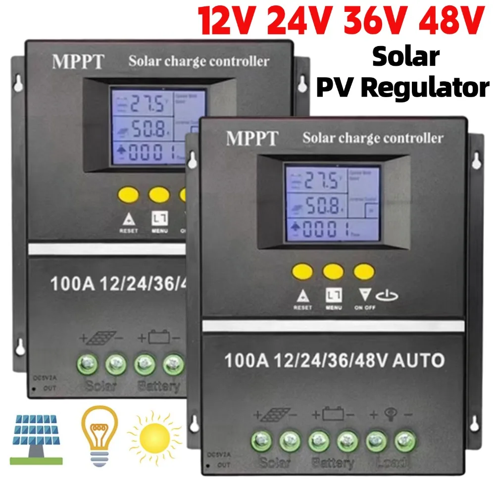 Solar Charge Controller 100A MPPT Controller with LCD Display 12V 24V 36V 48V Battery Charger Dual USB Solar Charger Regulator