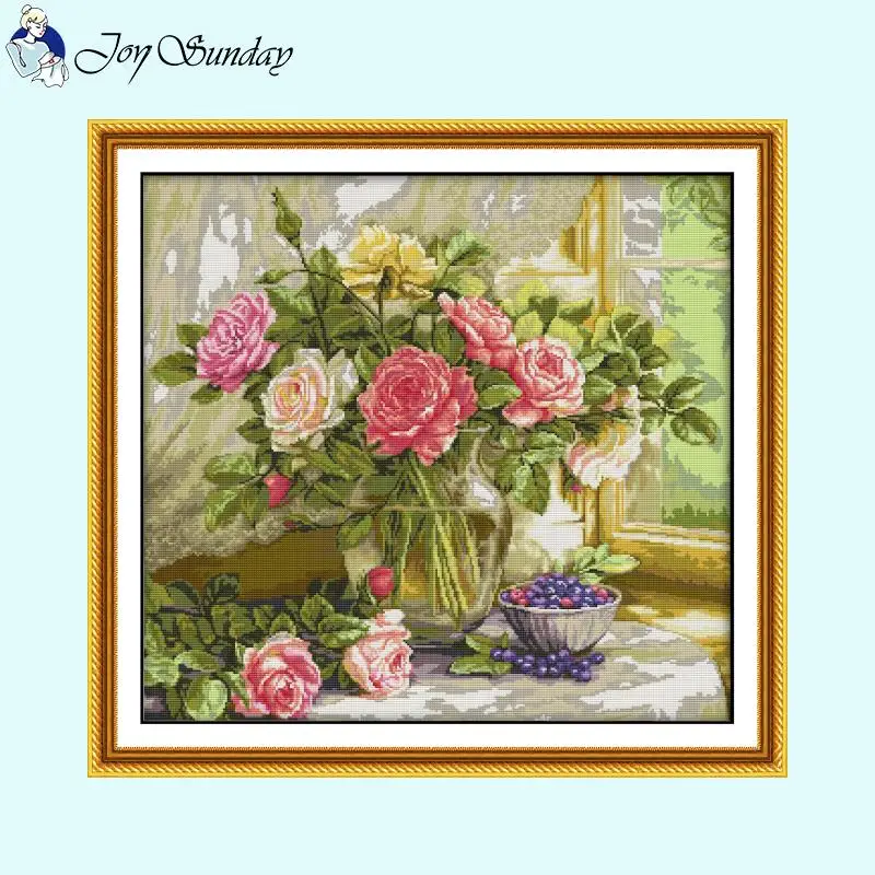 Flower Vase Series Counted Stamped Cross Stitch Kit 16ct 14ct 11ct Canvas Fabric DIY Floral Embroidery Needlework Set Home Decor