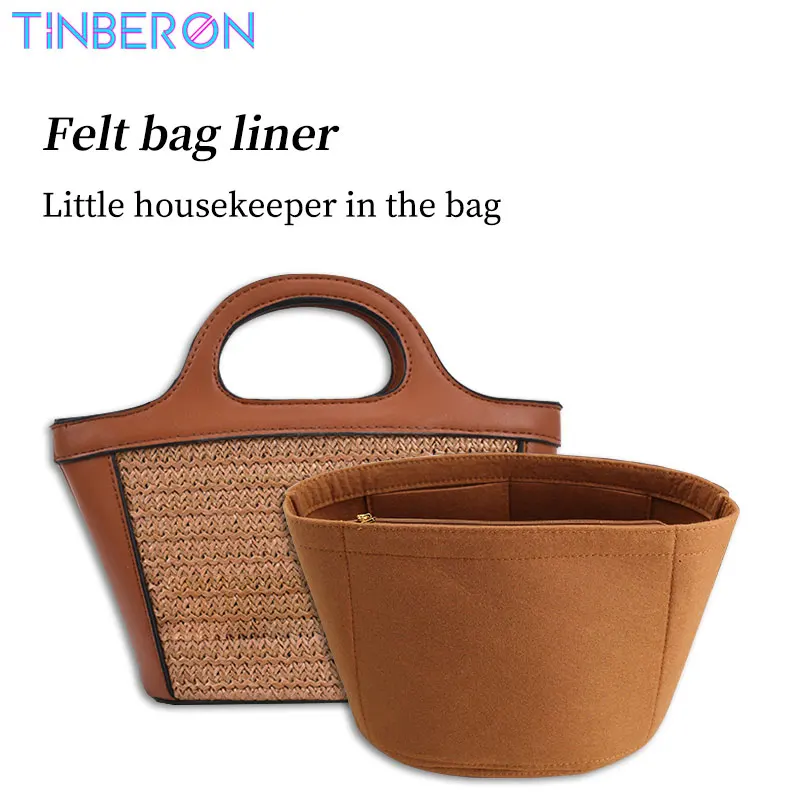 TINBERON Bag Organizer Insert For Woven Food Basket Bag Large Capacity Makeup Cosmetic Bag Handbag Shaper Felt Liner Storage Bag