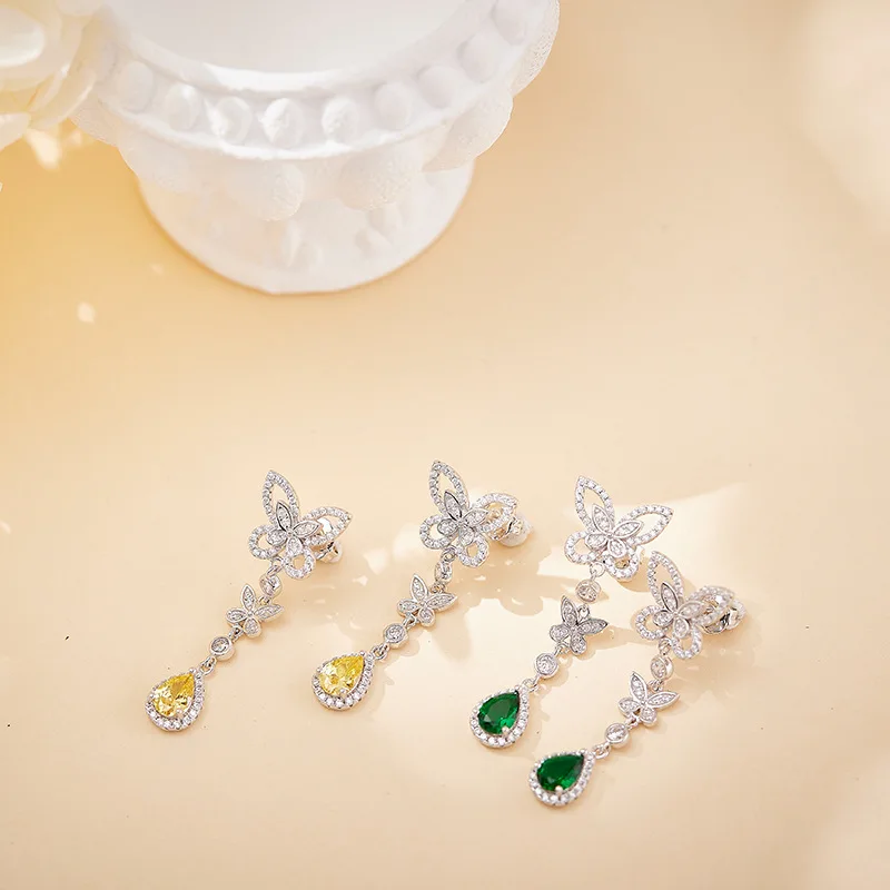 Phantom Butterfly Earrings Pear-Shaped Main Diamond Affordable Luxury Fashion Double-Layer Butterfly Women's Earrings