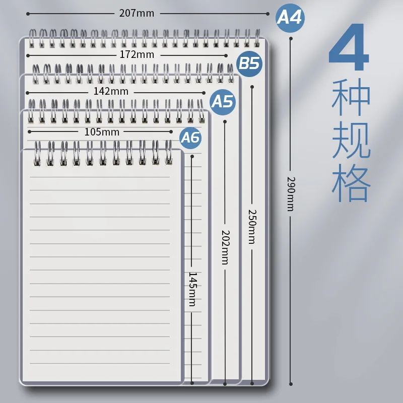 A4 A5 B5 Spiralbuch-Spulen-Notizbuch, 120 Blatt, 240 Seiten, Raster-Notizbuch, PP-Einband