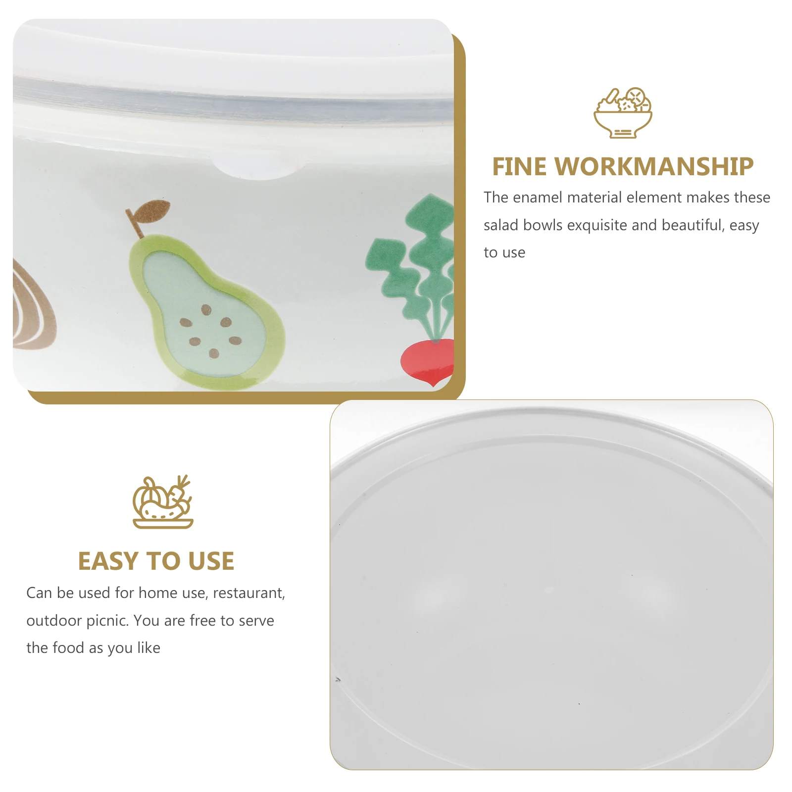 

1Set Enamel Preservation Bowl Set with Sealing Cover Food Storage Container Salad Soup Mixing Bowls Salad Bowl