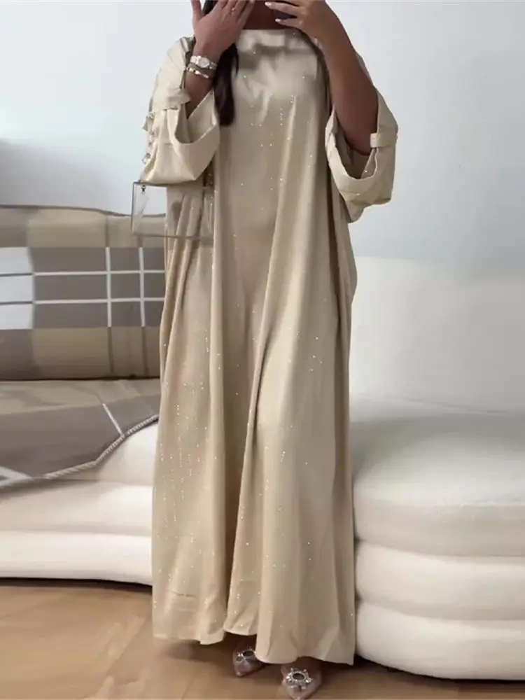 Eid Satin Shiny Batwing Abaya Damen Dubai Luxury Muslim Kaftan African Dresses For Women Caftan Marocain Robe Femme Musulmane