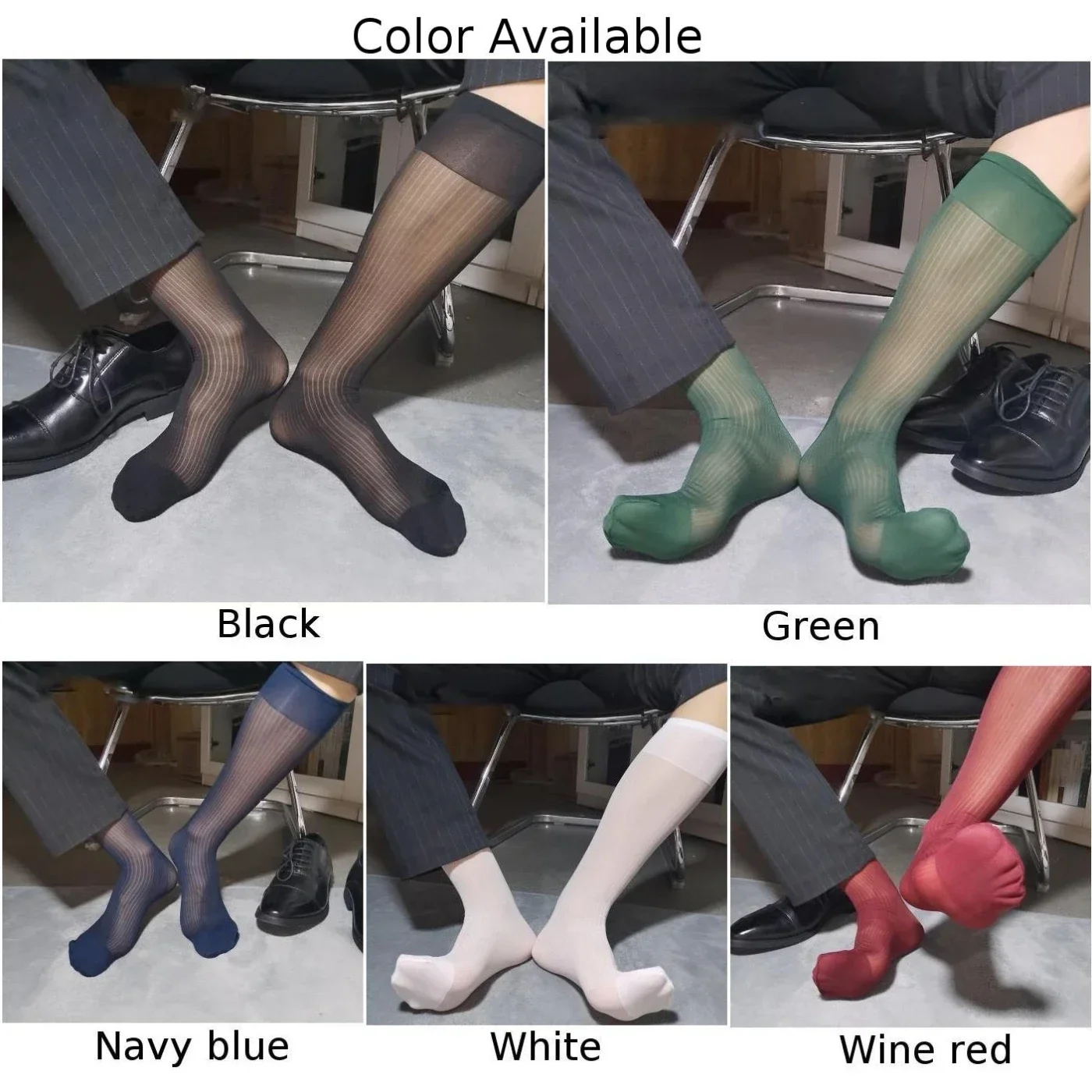 Mens Sexy Ultra-thin Socks See-Through Sheer Stockings Business Dress Tube Socks