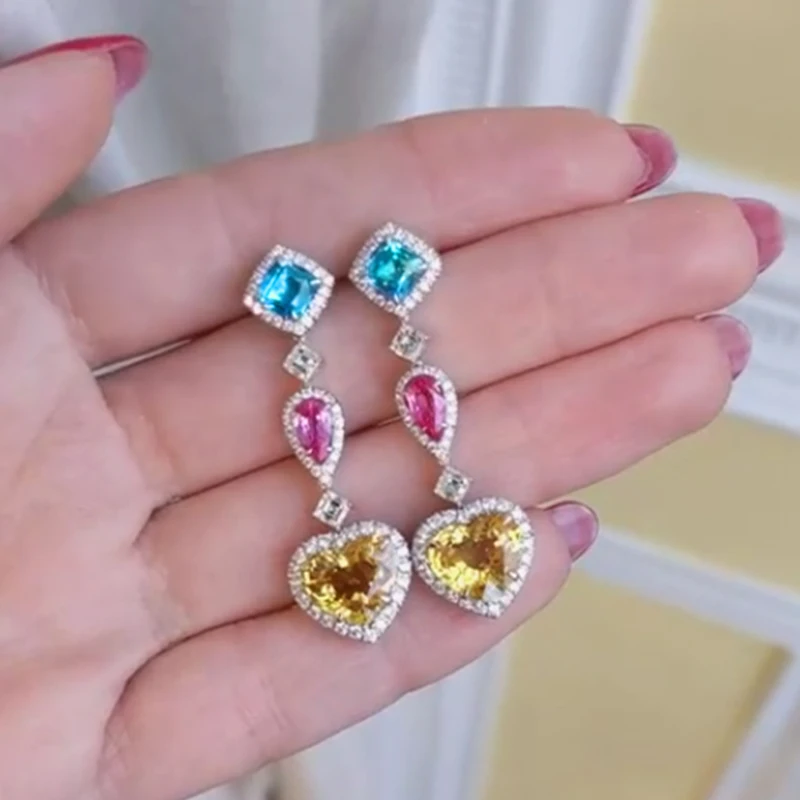 Huitan Luxury Colorful Cubic Zirconia Earrings for Women Wedding Party Elegant Accessories Lady's Dangle Earrings Trendy Jewelry