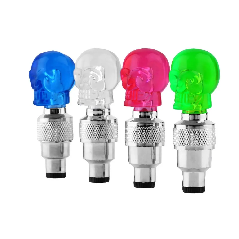 Skull Shape Valve Cap LED Light Wheel Tyre Lamp Colorful Bicycle Accessories for Car Motorbike Bike Wheel Light Traffic Safety