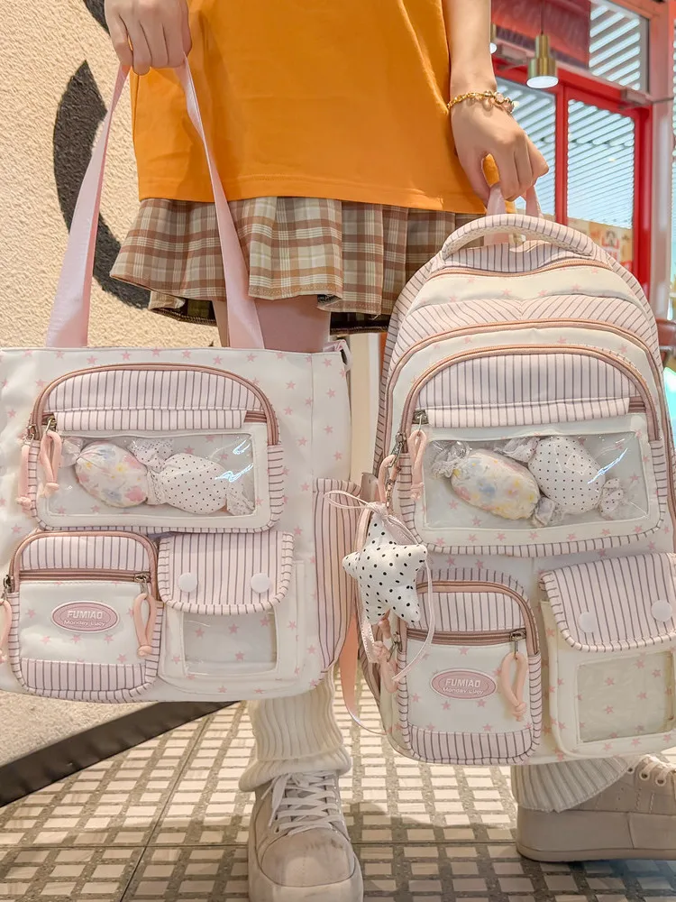 Large Capacity School Bag for Girls Middle School Students Back Support Anti-Loss Dual Shoulder Bag High Aesthetic Value