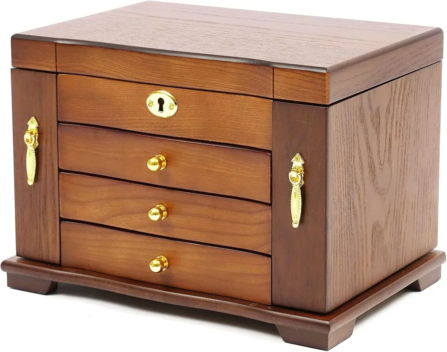 

Large Wooden Jewelry Box with Mirror and Lock, 4 Layers Locking Jewelry Organizer, Watches Necklace Ring Storage Box for Women