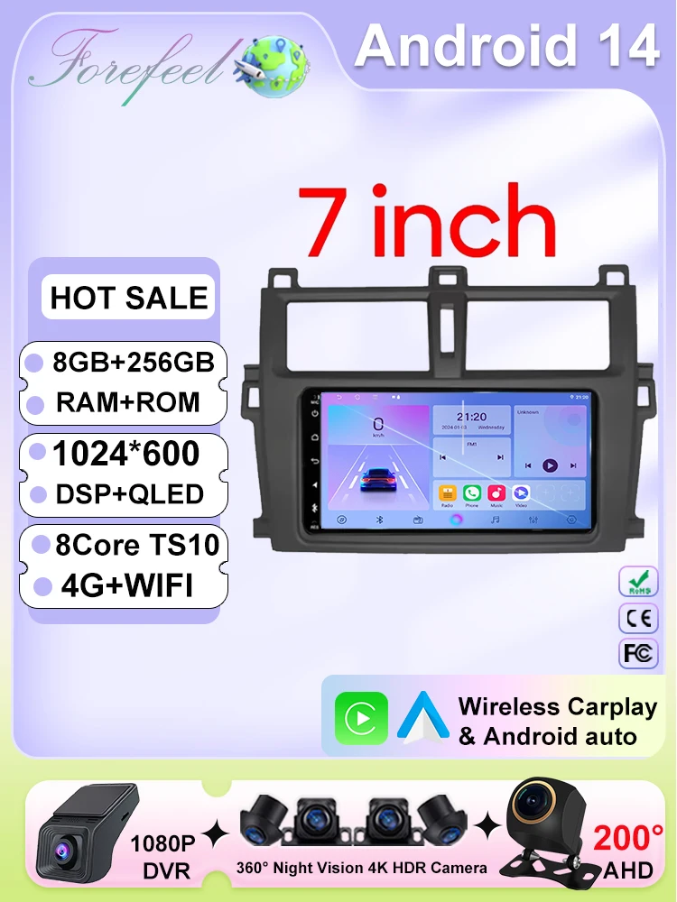 Autoradio Carplay Voor Toyota Verso-S Ractis Subaru Trezia Navigatie GPS Android Auto Multimedia Speler Stereo Geen 2din 5G WiFi - afbeelding 2