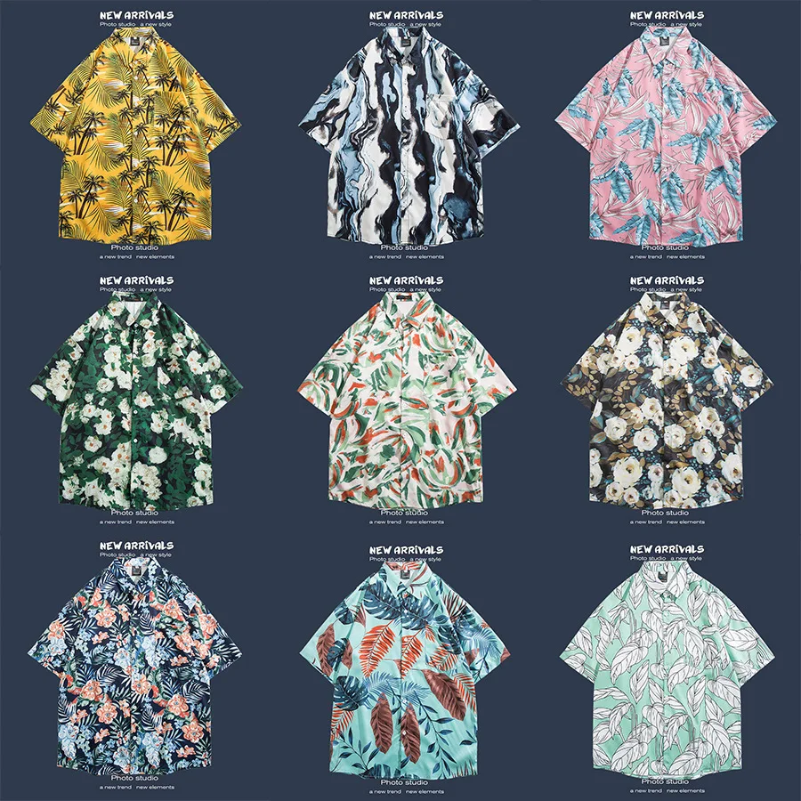 Beach Short Sleeves T-shirt Men's Hawaiian Shirts Vintage Button Cardigan Men's Beach Clothing Short Sleeves Tee Beachwear