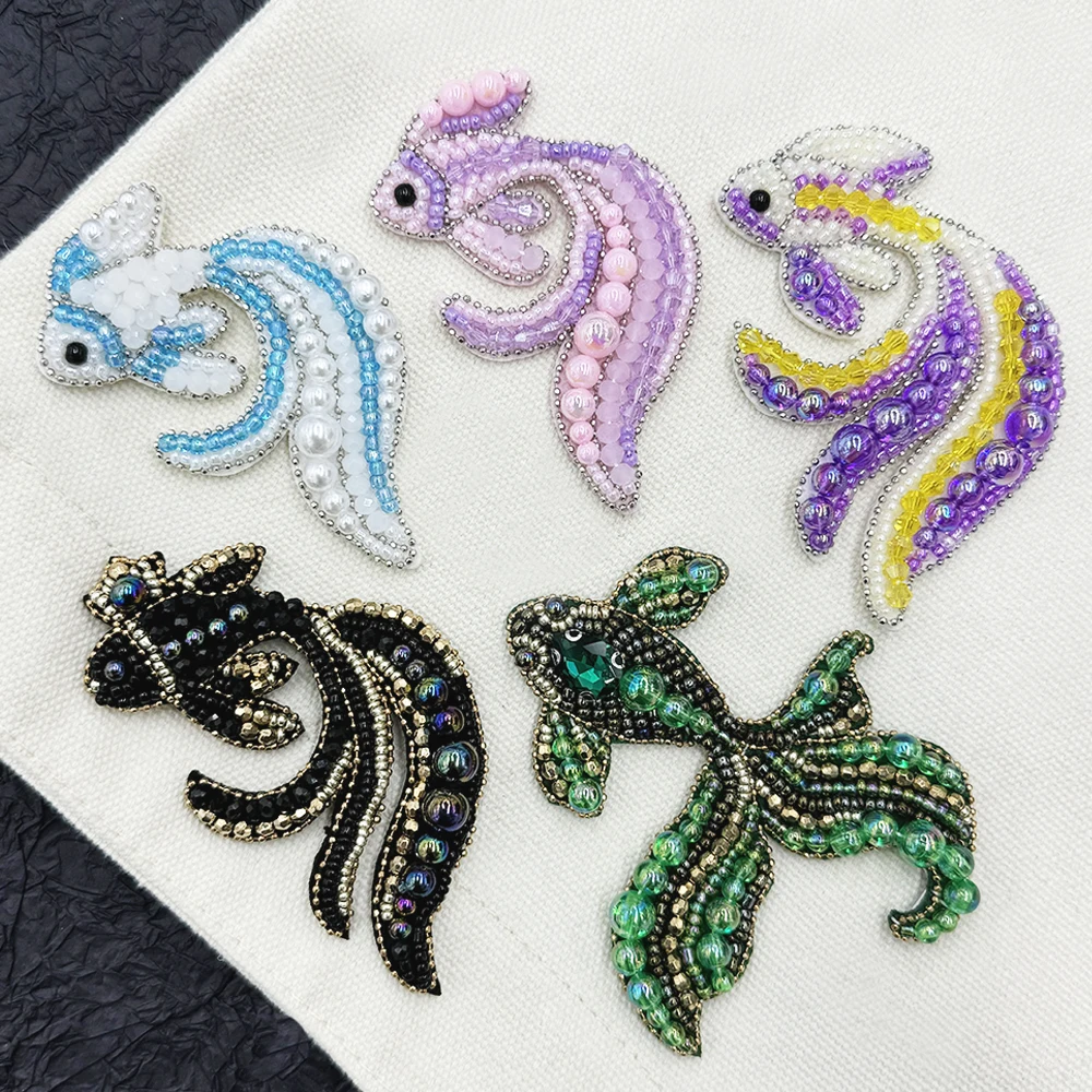 delicate Hand-nailed Rhinestones Goldfish Patch Applique Sew it on Clothing Bag Accessories Decorative Accessories patch