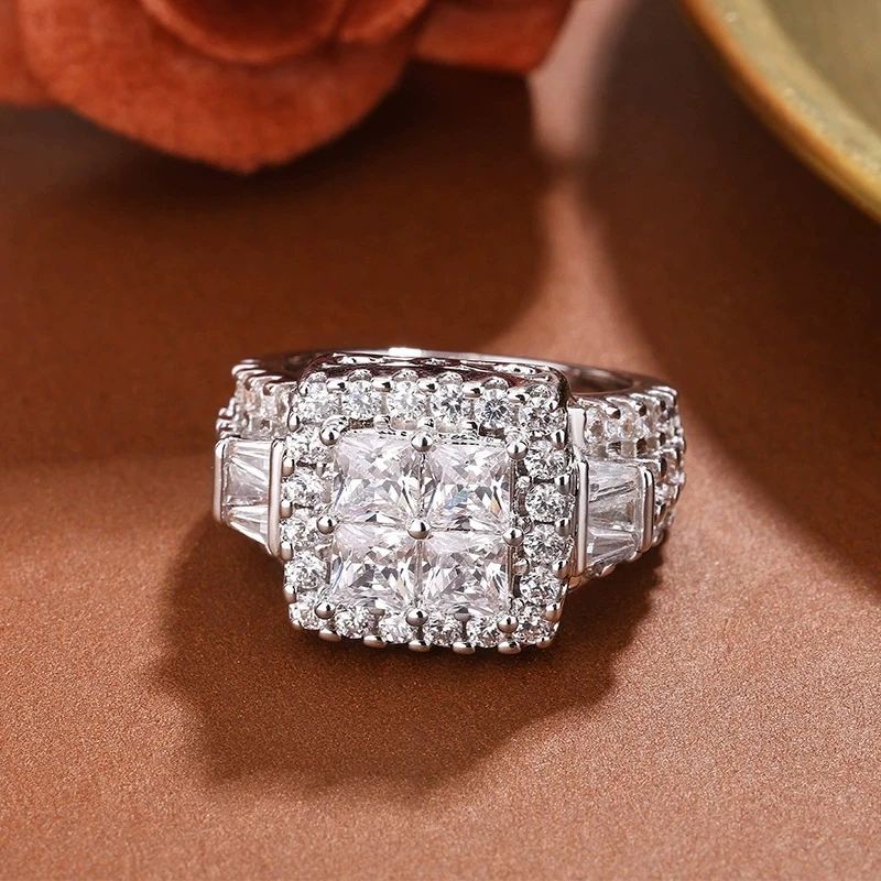 

Винтажные женские кольца с белыми кристаллами, серебро 925, свадебные украшения для женщин, очаровательное обручальное кольцо невесты с имитацией муассанита