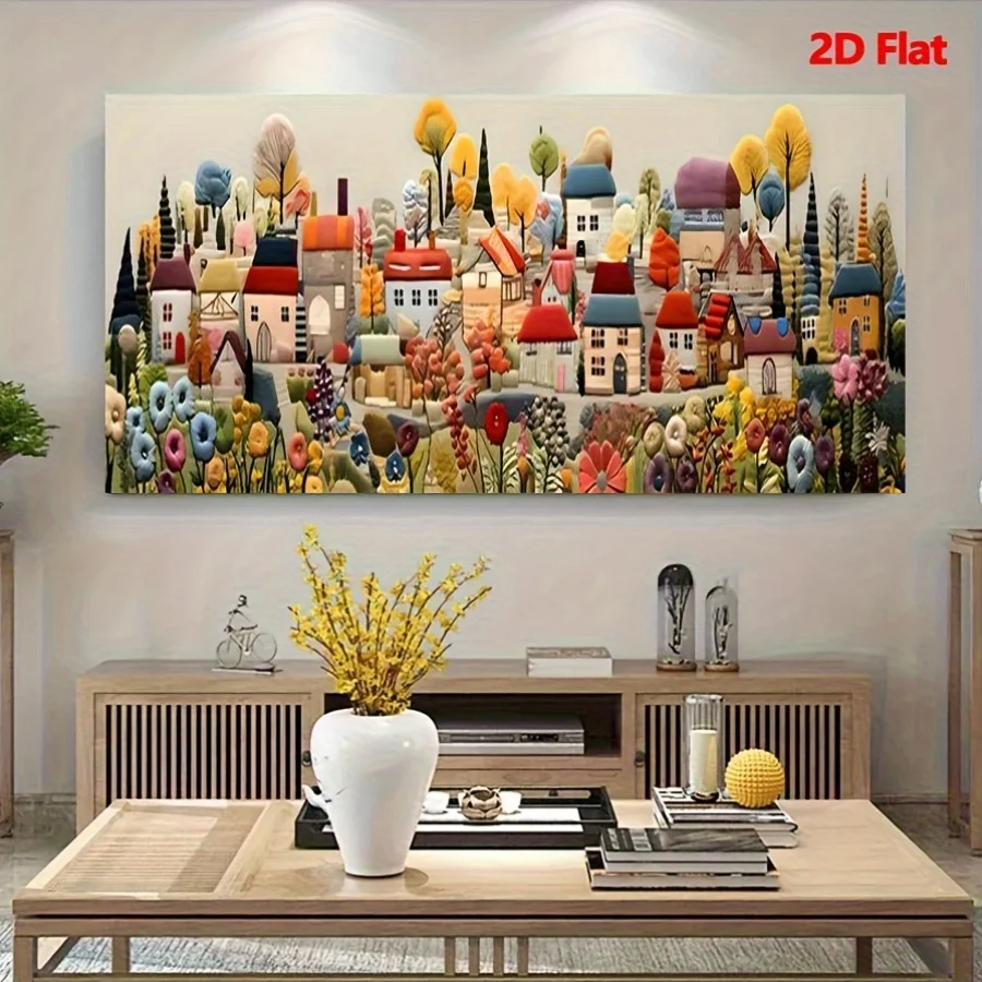 

Fairy Tale Town Landscape Wall Art Frameless Posters Nordic Canvas Prints Colorful Village Wall Painting Fairy Garden Decoration