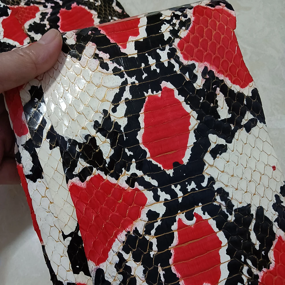 Red Series Snake Skin Printing Leather Snake Skin For Phone Case, Leather Bag, Belt DIY, Handmade Watch Strap Making Materials