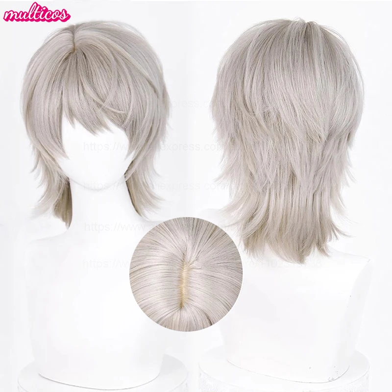 วิกผมคอสเพลย์ Xavier สีเทาลินินสั้น ทนความร้อน สำหรับงานปาร์ตี้ฮาโลวีน อนิเมะ เกม พร้อมหมวกคลุมผม