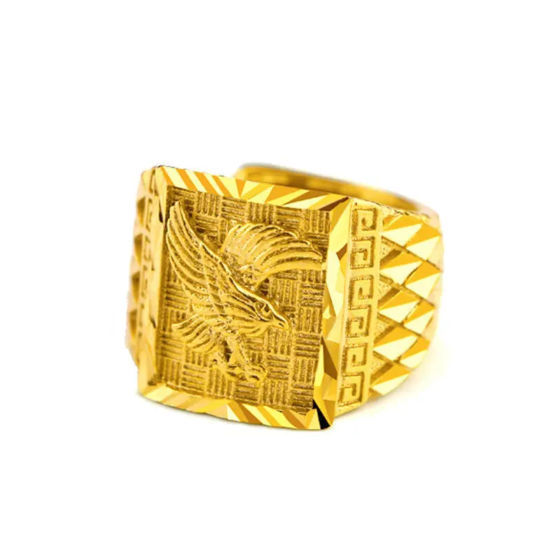 Luxury 24K 9999 Pure Gold real gold Eagle Opening Ring Men's Ring