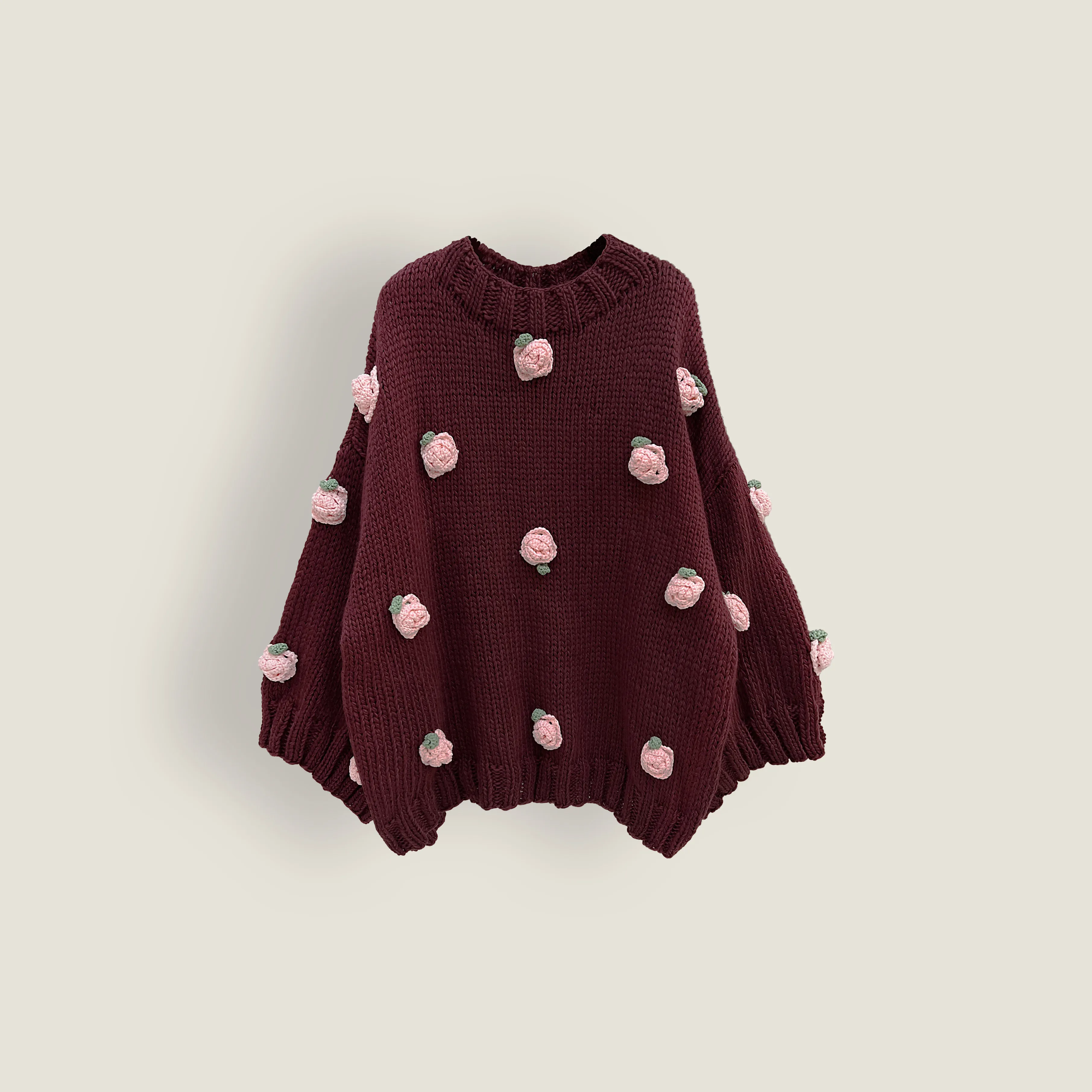 

TIYIHAILEY Knitting Coat Women Hand Made Autumn Outerwear Full Sleeve Loose Coat Sweaters Flowers Custom Made Red Pullover