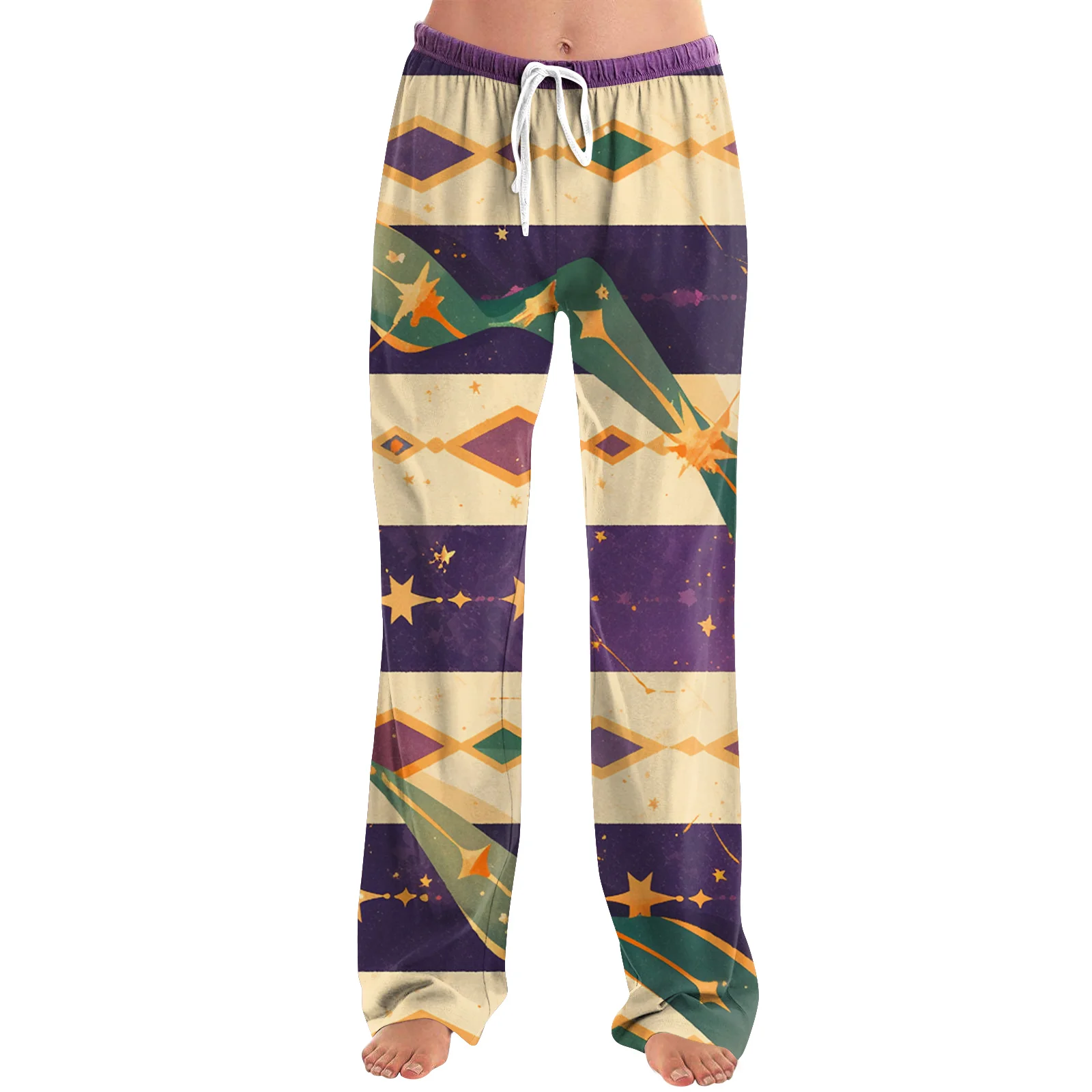 Wide-Leg Pants Women'S Carnival Printed Trousers Loose And Casual Design With Elastic Waistband And Drawstring Pockets Pants